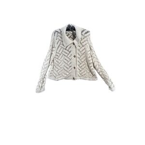 Cleo + Wolf Open Knit Cardigan XXL Beige Button Front Boho Crochet Sweater